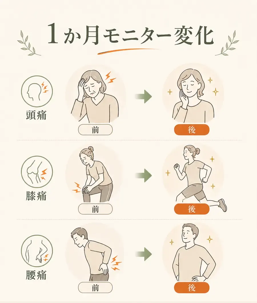 頭痛、膝痛、腰痛のモニター変化